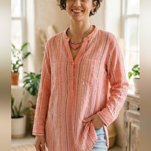 ​Chic Connection Blush Pink Textured Tunic Shirt Roll Tab Sleeve Large